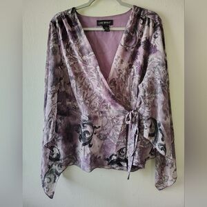 Lane Bryant Purple Y2K Flowy Boho Ethereal Whimsygoth Flutter Sleeve Wrap Top 1X